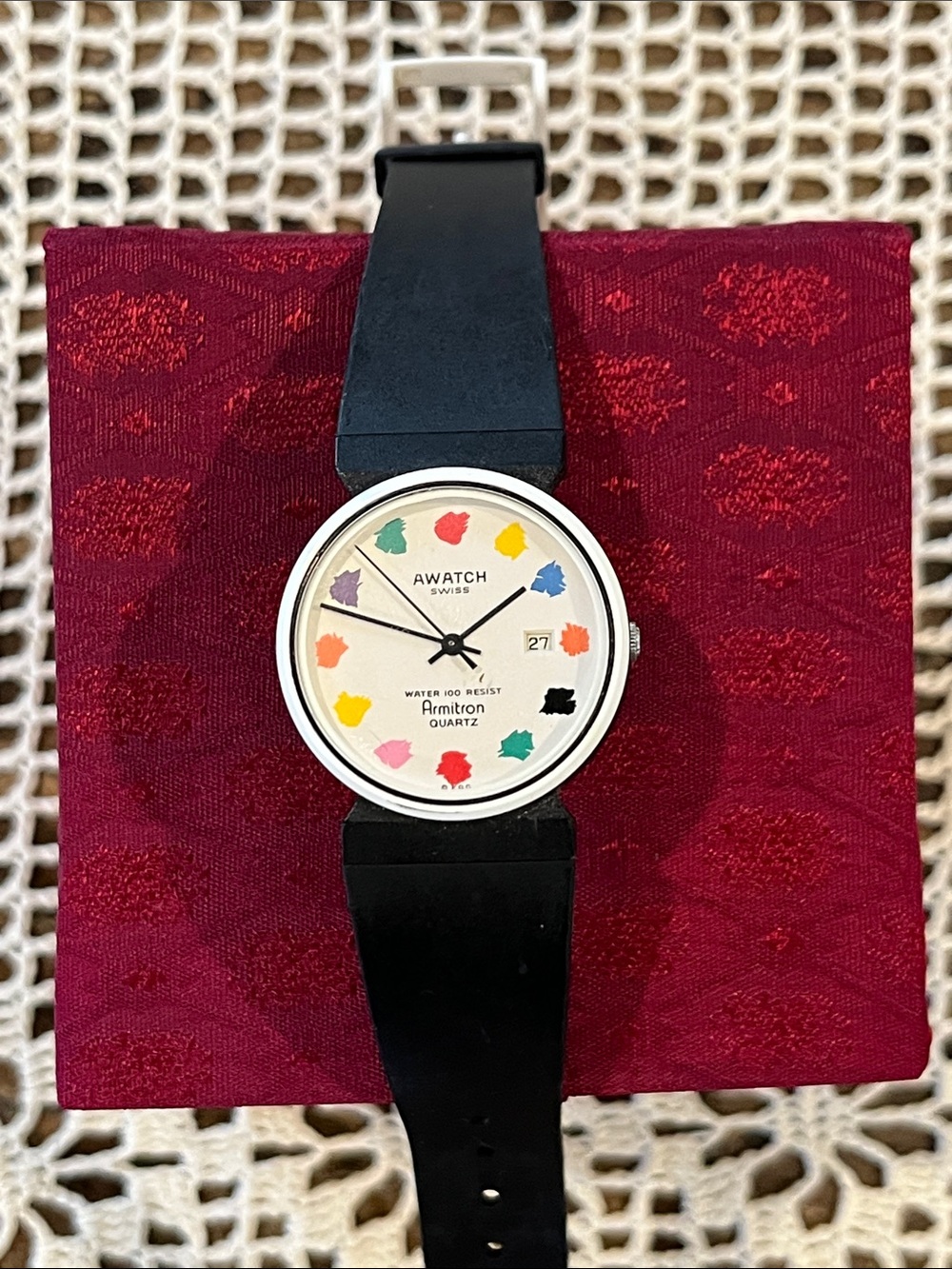 VTG Armitron Quartz Awatch Paint Palette Date Watch Black Band New Battery